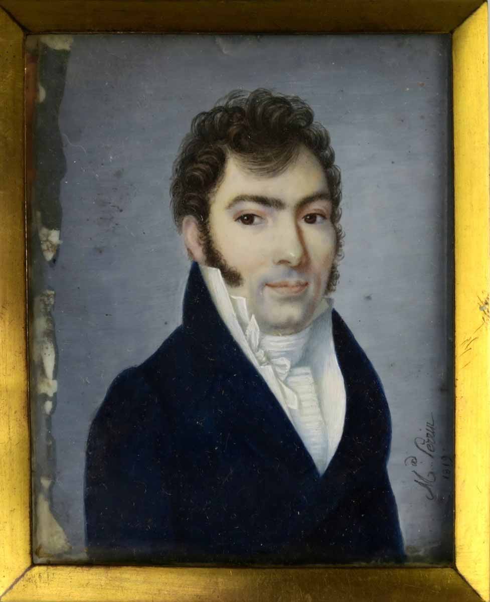 Mme Perrin née Chalette - Miniatura muže v modrém kabátě