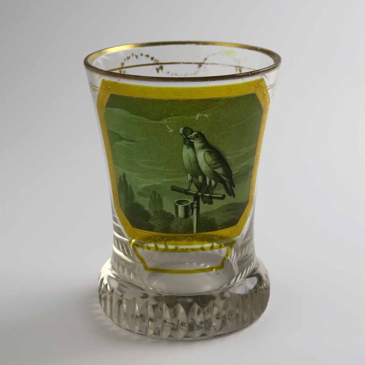 Biedermeierová číše "Pár holubic" - Anton Kothgasser