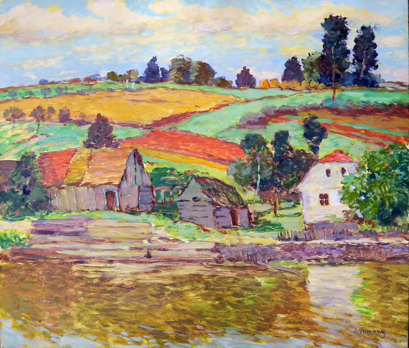 Josef Ullmann (1870 - 1922) | Krajina s chalupami u rybníka