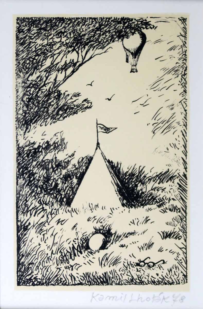 Kamil Lhoták (1912 - 1990) | Krajina s balonem a stanem