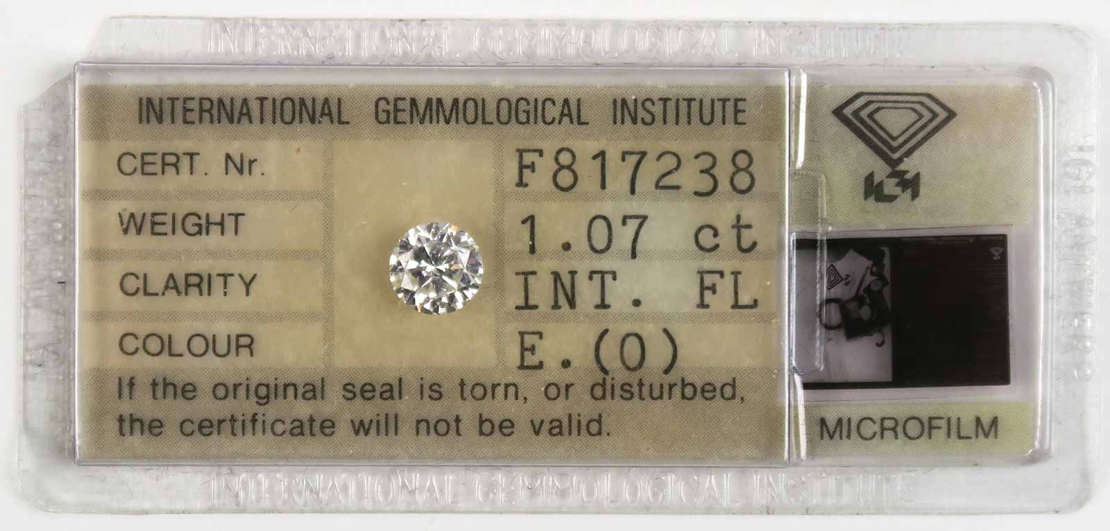 Volný investiční briliant 1,07 ct