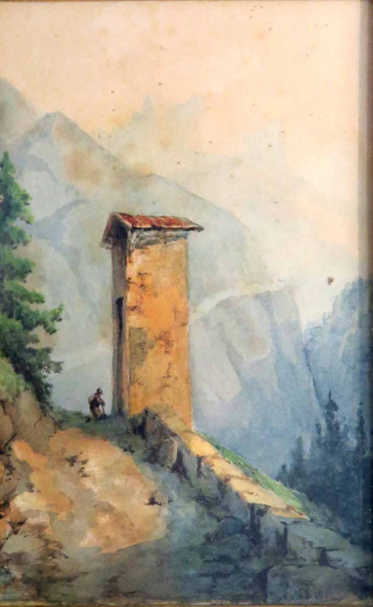 Josef Navrátil (1798 - 1865) připsáno - Horská krajina s poutníkem