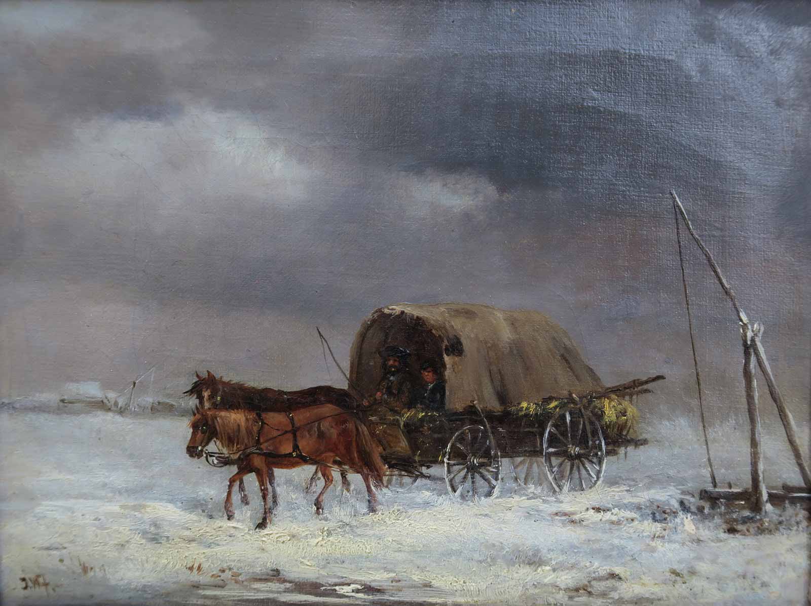 Joseph Wolfram (činný ve Vídni kolem 1870) - Zimní krajina s povozem