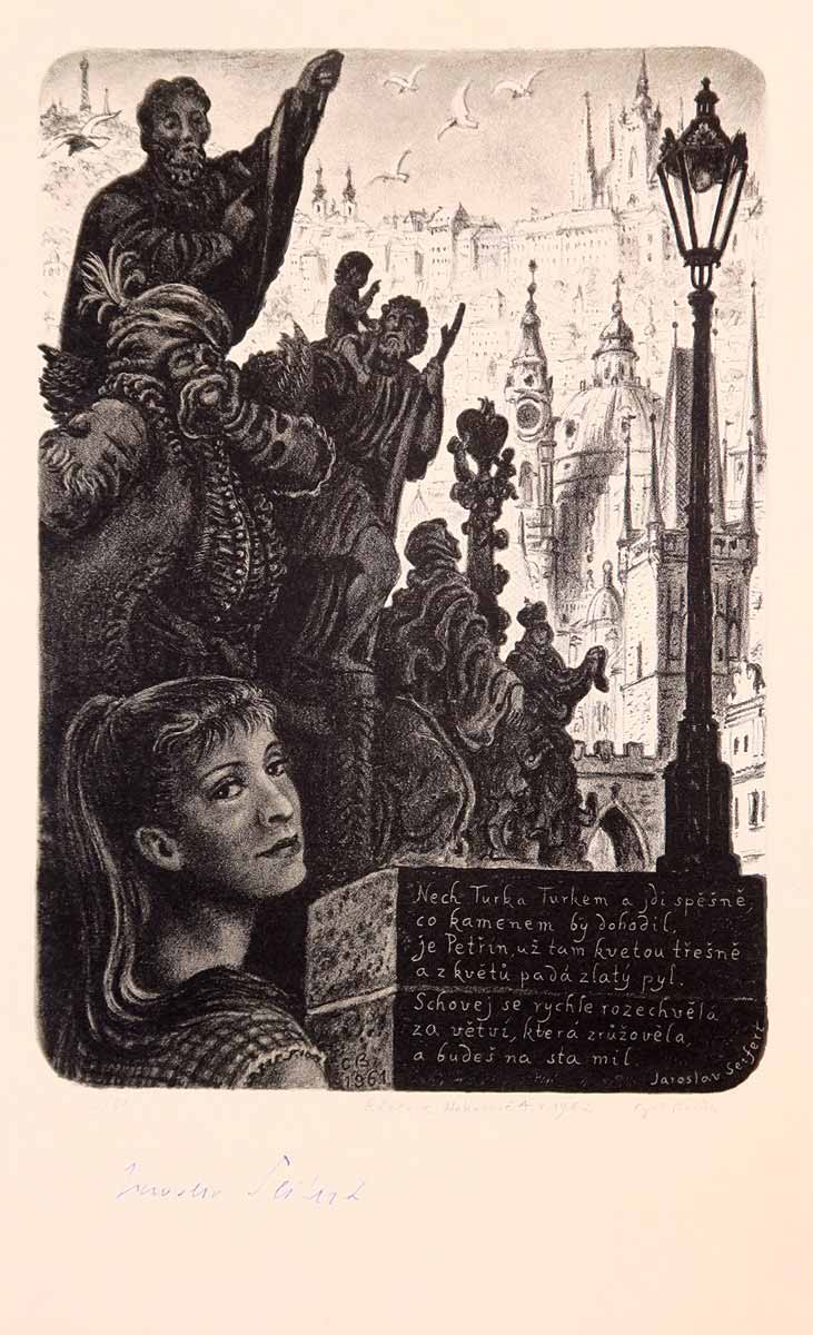 Cyril Bouda (1901 - 1984) - Píseň o Karlově mostě - podpis J. Seiferta