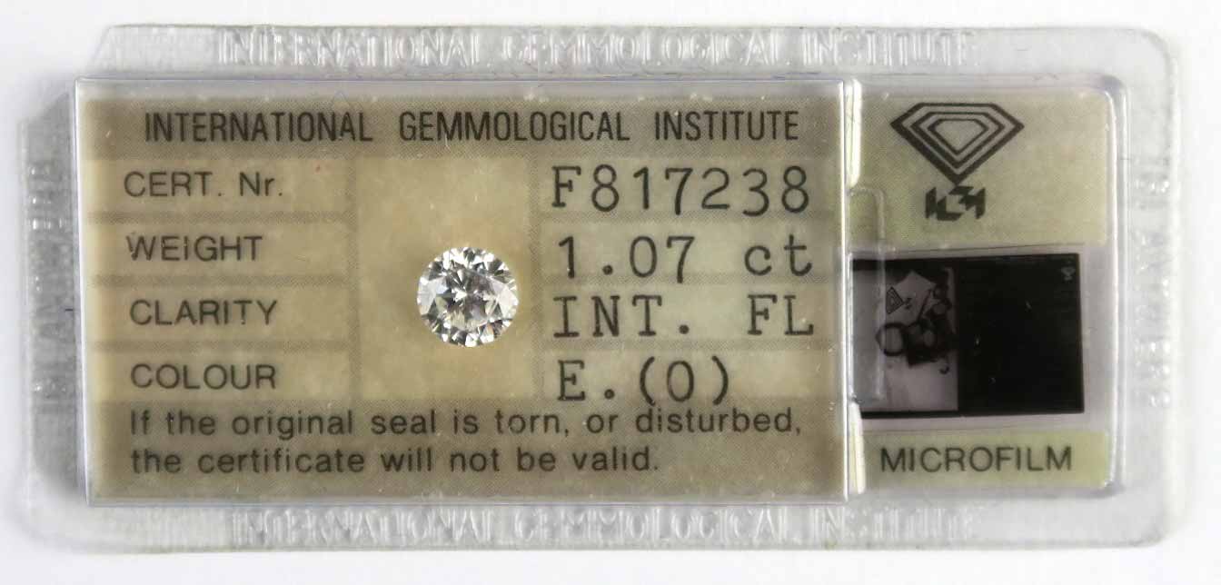 Investiční briliant 1,07 ct výjimečné kvality