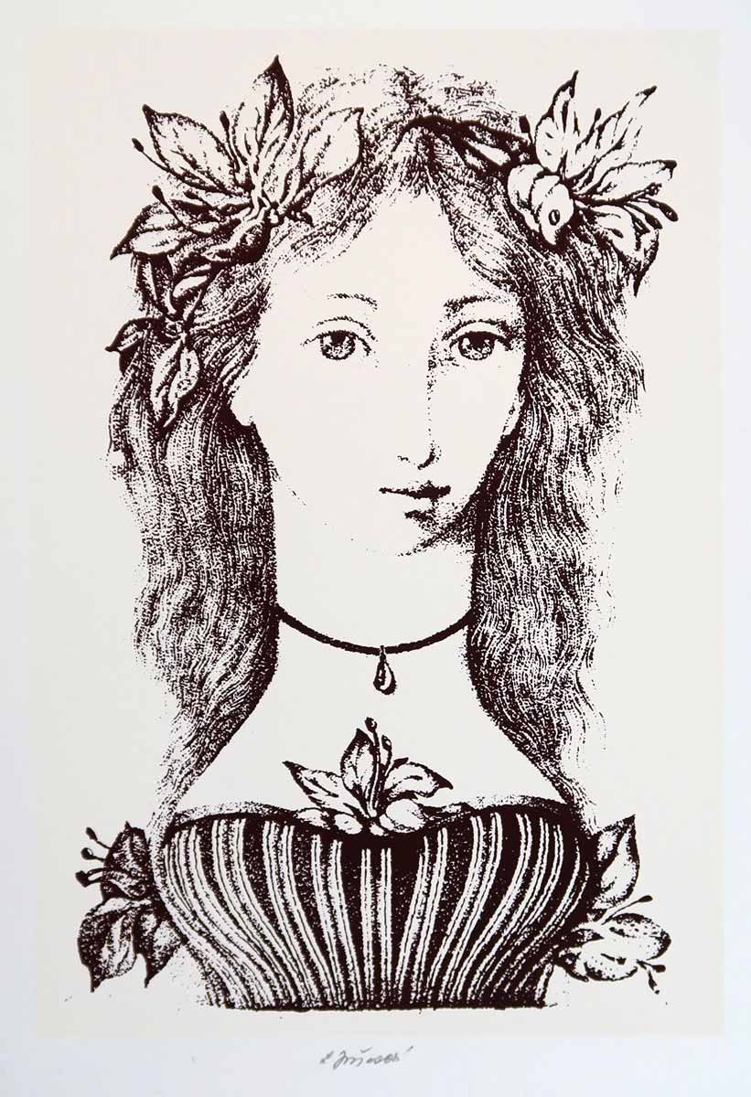 Ludmila Jiřincová (1912 - 1994) - Dívka s květy ve vlasech