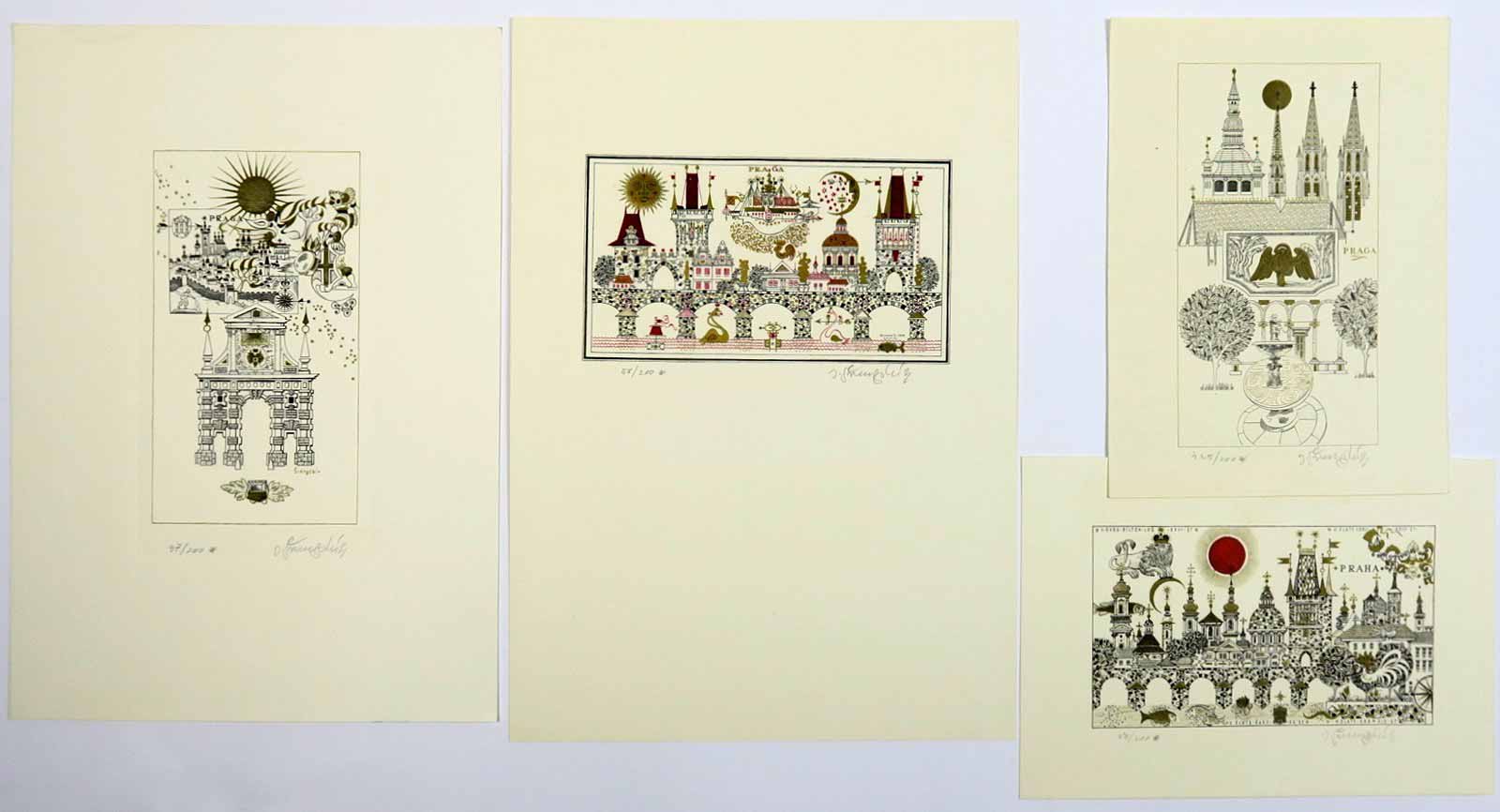 Jiří Švengsbír (1921 - 1983) - 4 listy - Pražské motivy