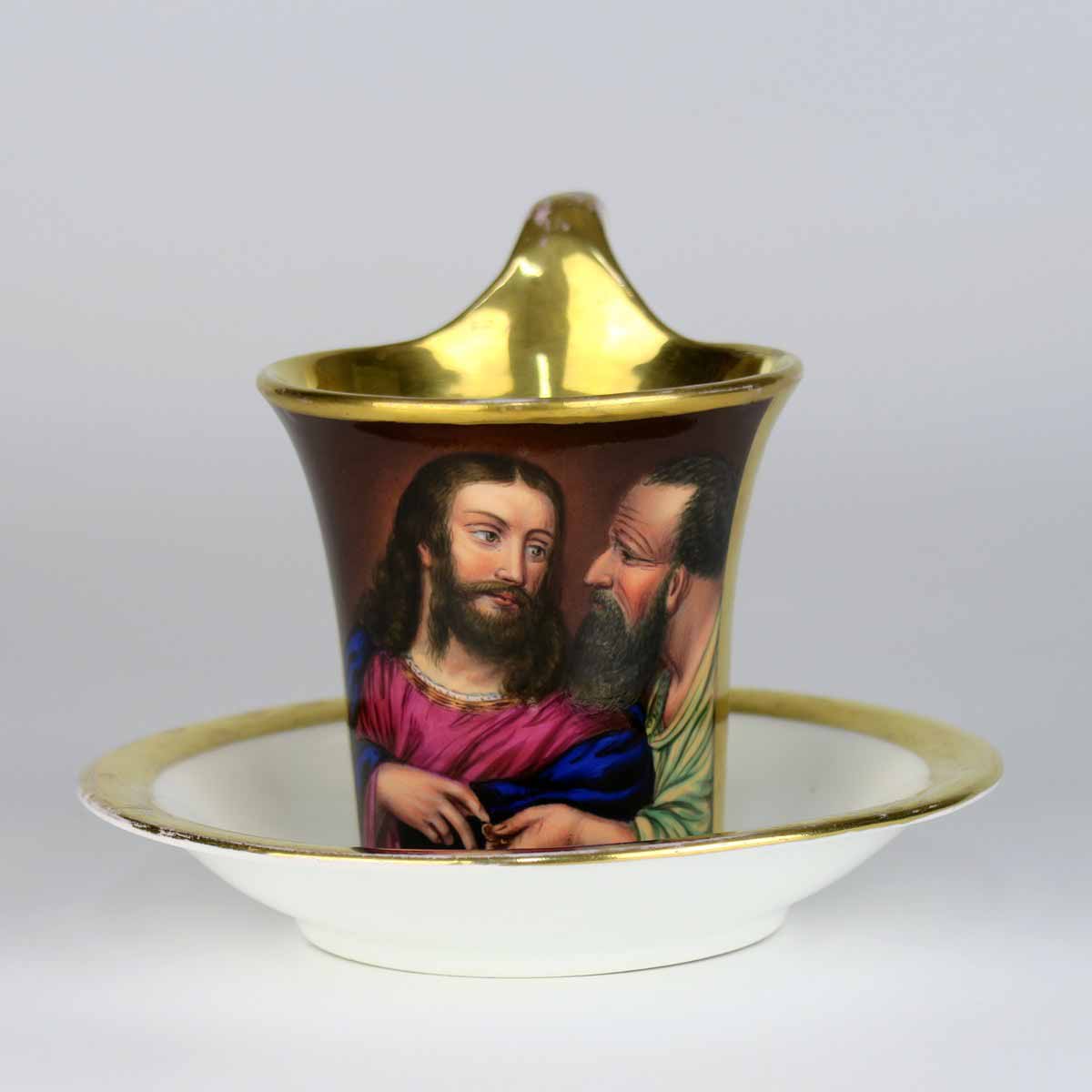 Biedermeierový koflík s miskou "Jidáš" - Březová