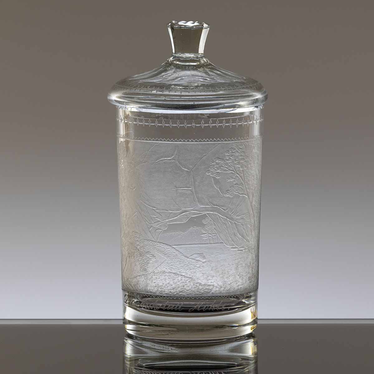 Biedermeierová číše s víkem "Die Kuhstall Höhle"