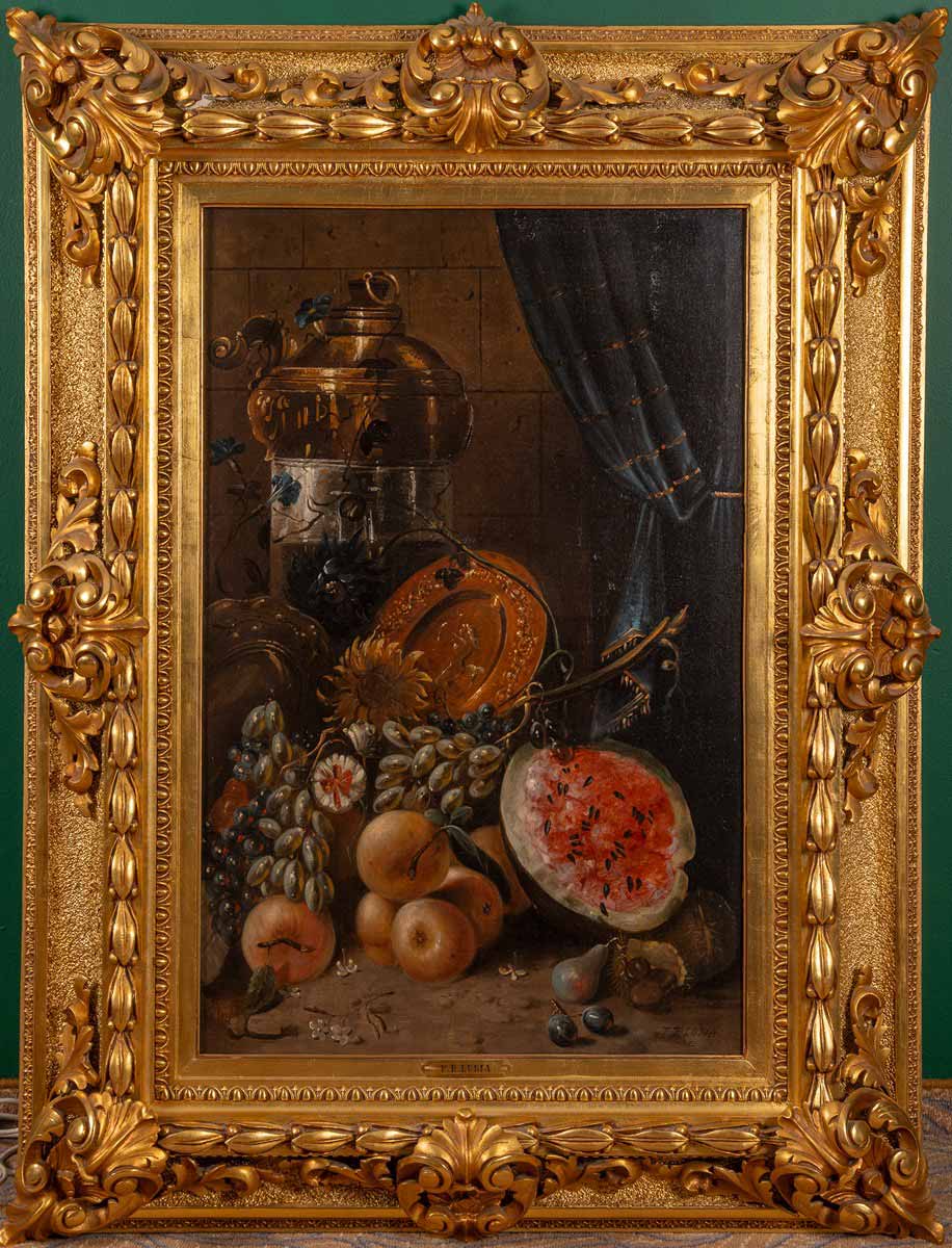F. R. Lubia - Zátiší se stříbrem a ovocem