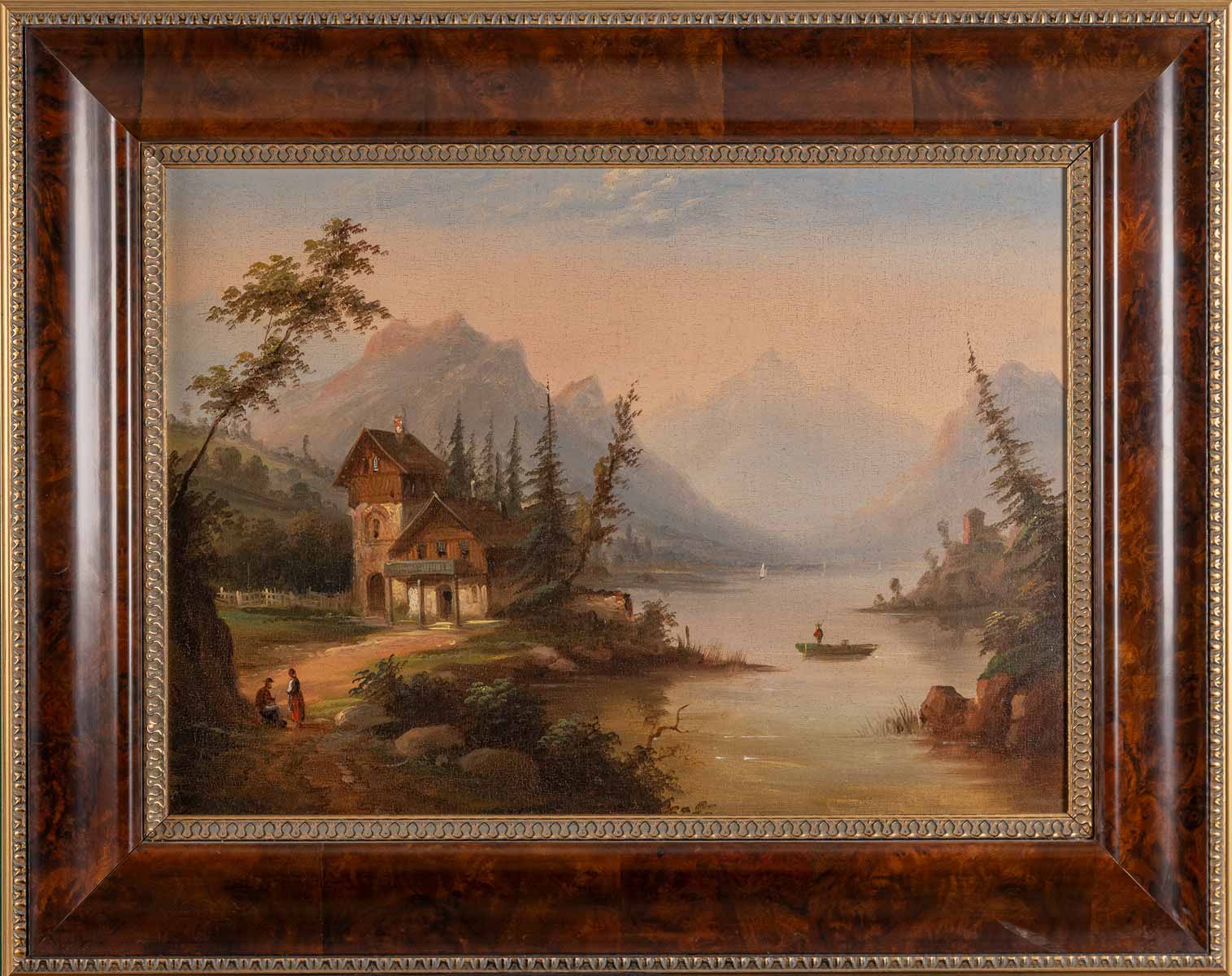 Romantické alpské krajiny s vodní plochou - párové obrazy