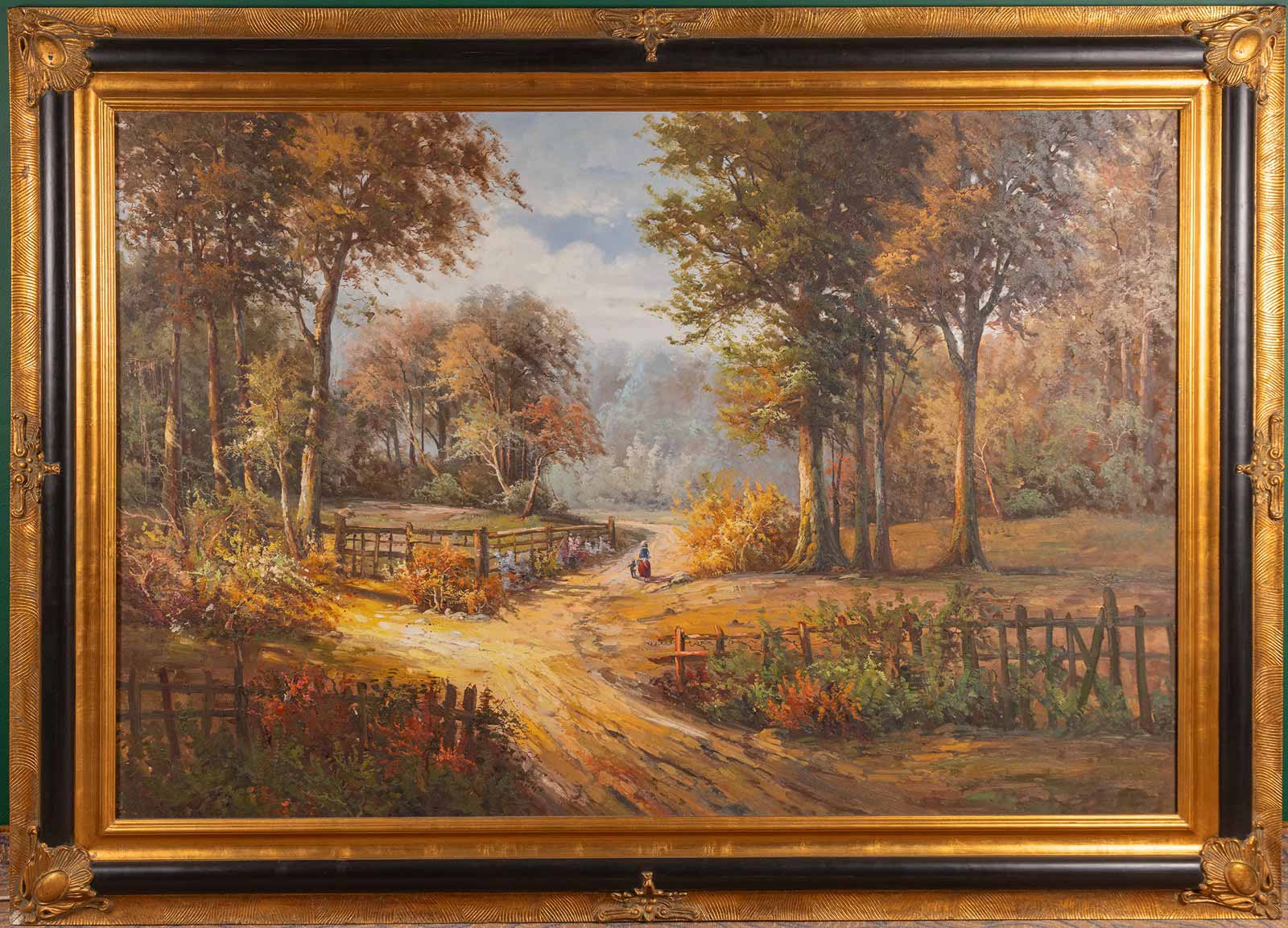 Podzimní lesnatá krajina s postavami na rozcestí - velký formát