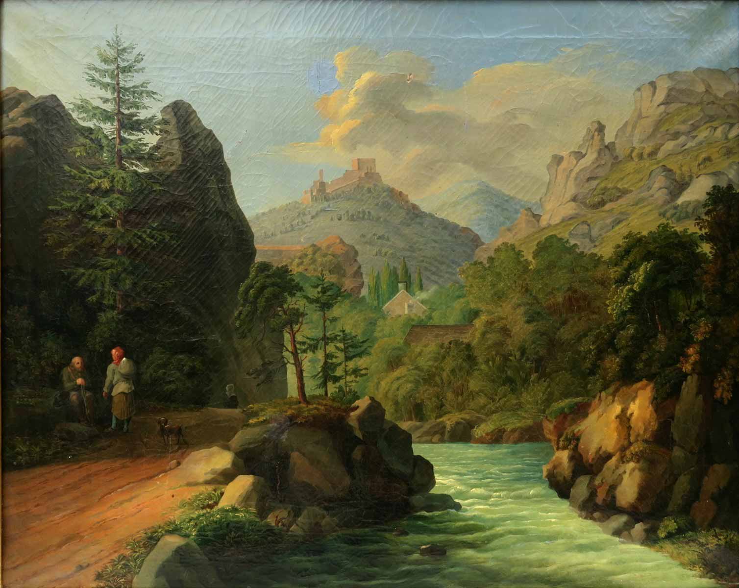 Romantická krajina s poutníkem