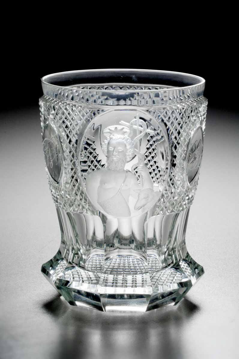 Biedermeierová číška s Janem Křtitelem