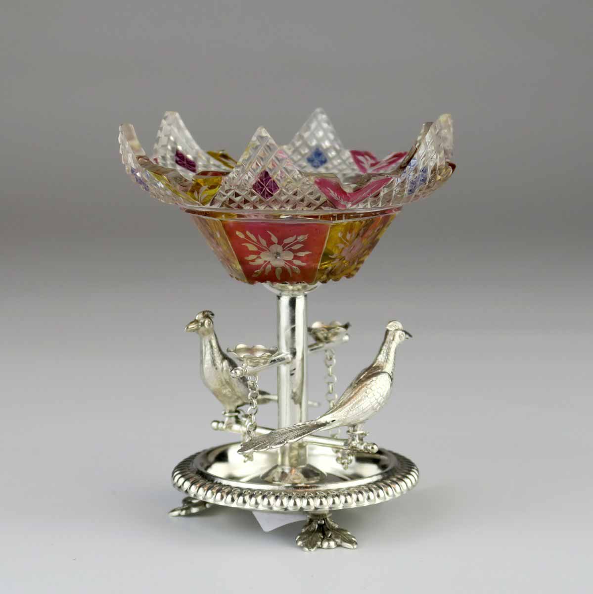 Biedermeierová slánka ve stříbrné montáži