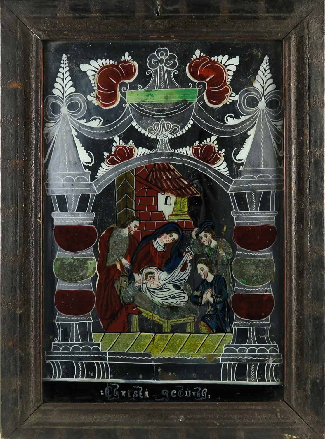 Zrcadlová podmalba "Narození Páně"